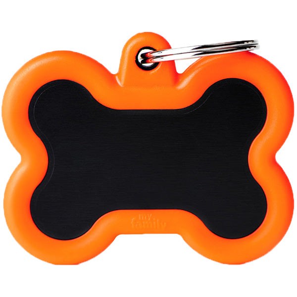 MyFamily Hushtag Black Bone ID Tag, Pink Rubber Edge, Aluminum, Silent Pet Tag