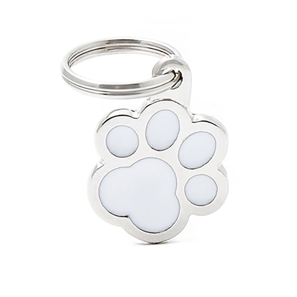 MyFamily Classic Big White Paw Pet ID Tag - Customizable Enamel Paw Print Dog Tag