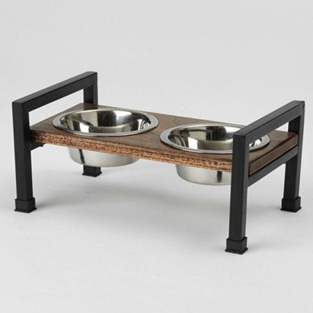Martinique Elevated Pet Diner - Walnut/Black - 2 Quart Bowls