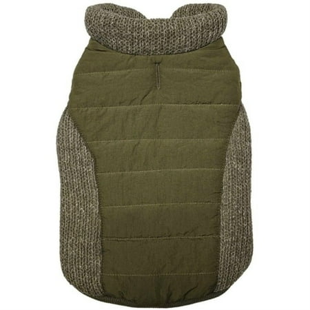Fashion Pet Sweater Trim Puffy Dog Coat, Olive, Large - Reversible Winter Jacket