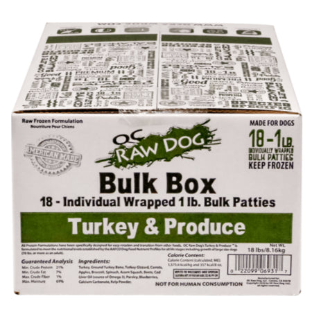OC Raw Dog Turkey & Produce Patties Frozen Raw Food - 18lb Bulk Box