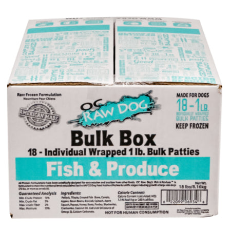 OC Raw Fish & Produce Frozen Dog Food Patties - 18 lb Bulk Box