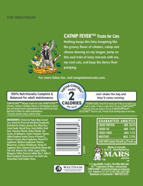 Temptations MixUps Cat Treats, Catnip Fever Flavor, 6.3 oz Pouch, Chicken, Catnip & Cheddar Flavors