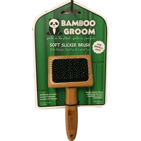 Bamboo Groom Soft Slicker Brush - Small Pet Brush with Comfort Tip Pins
