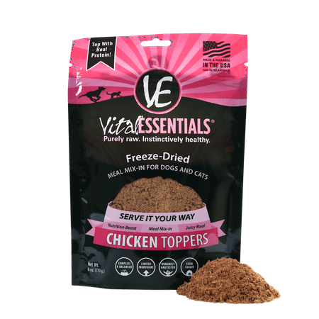 Vital Essentials Freeze-Dried Chicken Topper for Dogs & Cats - 6 oz Grain-Free Meal Mixer