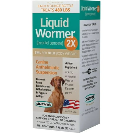 Durvet Liquid Wormer 2X for Dogs & Puppies - Pyrantel Pamoate Suspension - 8 oz