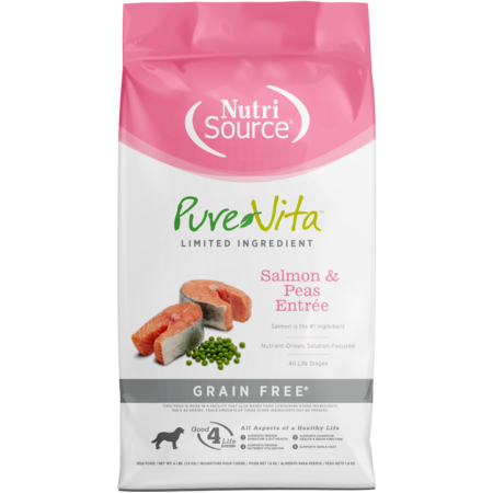 NutriSource PureVita LID Grain-Free Small Bites Salmon & Peas Dry Dog Food, 4 lb