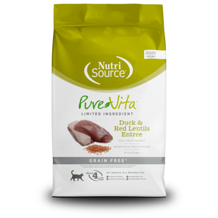 NutriSource PureVita Grain-Free Duck & Red Lentils Dry Cat Food - 12lb