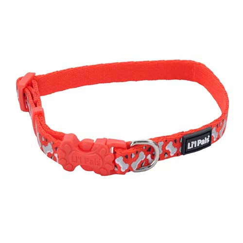 Coastal LiL Pals Reflective Dog Collar - Red with Bones - 3/8 Inch - 12 Inch