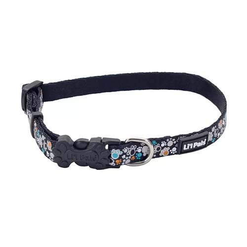 Coastal Pet Li'l Pals Reflective Dog Collar - Teal & Orange Paws, 8-12" x 3/8"