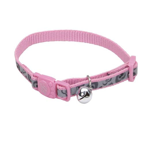Coastal Lazer Brite Safety Cat Collar 3/8" 8-12" Pink Heart Breakaway Reflective
