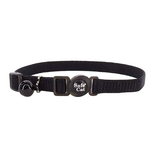 Coastal Safe Cat Breakaway Collar - Black Nylon, Adjustable 8-12", 3/8" Wide