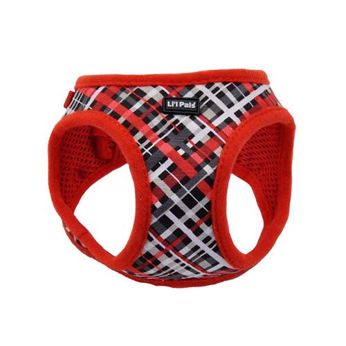 Li'l Pals Canvas Dog Harness - Red & Grey Plaid - Size XS (8-10 inch)