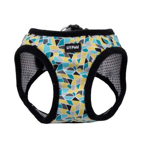 Li'l Pals Canvas Dog Harness Teal Yellow Grey Stained Glass 8-10 in