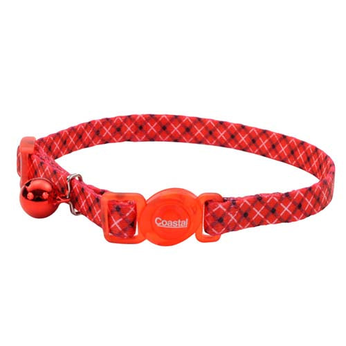 Coastal Safe Cat Fashion Adjustable Breakaway Collar - White Red Plaid, 8-12"