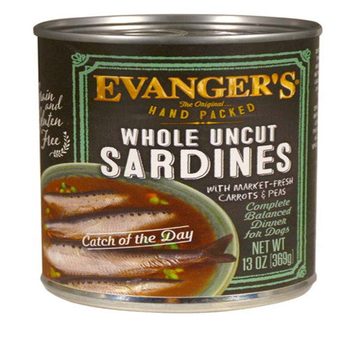 Evanger's Whole Uncut Sardines for Dogs, 12 oz Can - Hand Packed, Grain-Free, Natural Omegas