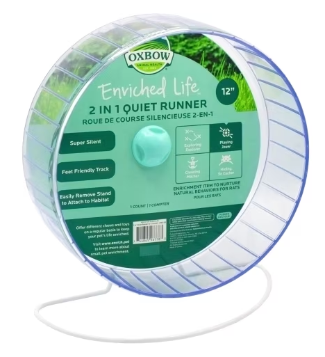 Oxbow Enriched Life 2-in-1 Quiet Runner - 12 inch Exercise Wheel for Small Animals
