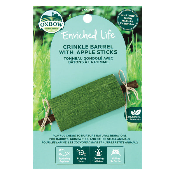 Oxbow Enriched Life Crinkle Barrel with Apple Sticks - Small Animal Chew Toy