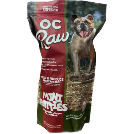OC Raw Dog Beef & Produce Mini Patties/Sliders 4 lb - Frozen Raw Dog Food