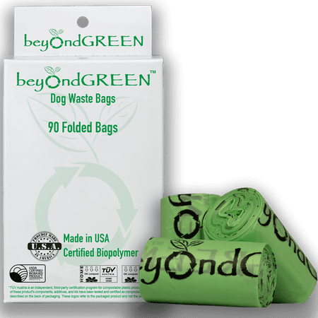 beyondGREEN Plant-Based Dog Poop Bags - 90 Bags, 6 Rolls - Fits Leash Dispenser - 9" x 12"