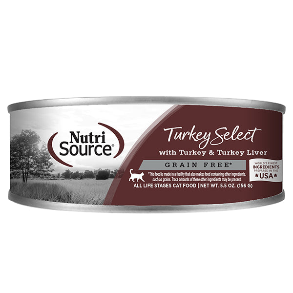 NutriSource Grain-Free Turkey & Turkey Liver Select Wet Cat Food, 5.5 oz