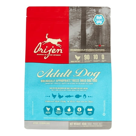 Orijen Adult Freeze Dried Dog Food, Grain-Free, Chicken, Turkey & Fish, 16 oz
