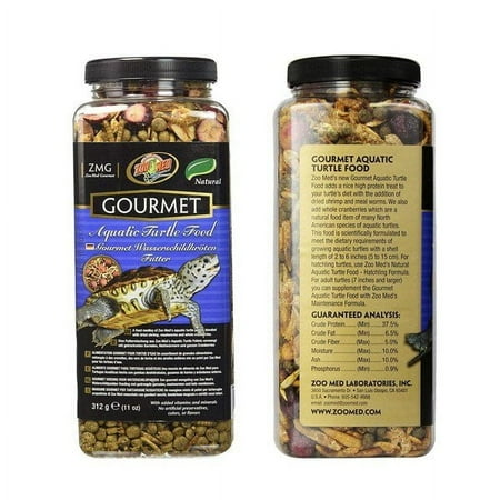 Zoo Med Gourmet Aquatic Turtle Food - 11 oz / 12 oz High Protein Treat Pellets with Shrimp, Mealworms & Cranberries
