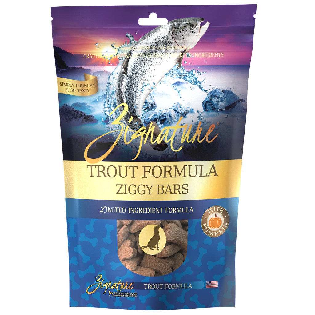 Zignature Trout Formula Ziggy Bar Biscuit Dog Treats, 12 oz, Gluten-Free