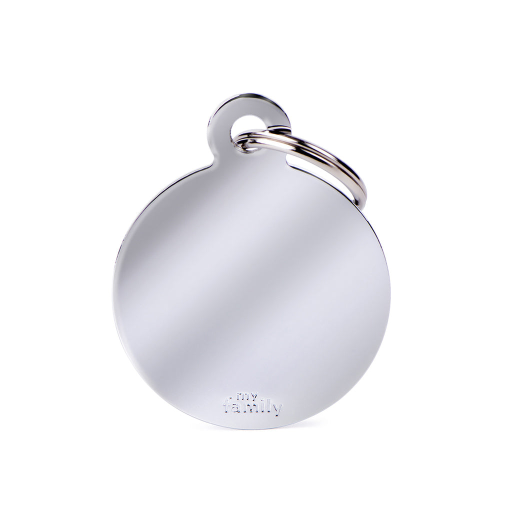 My Family Basic Large Round Pet ID Tag - Chrome Plated Brass - Engravable