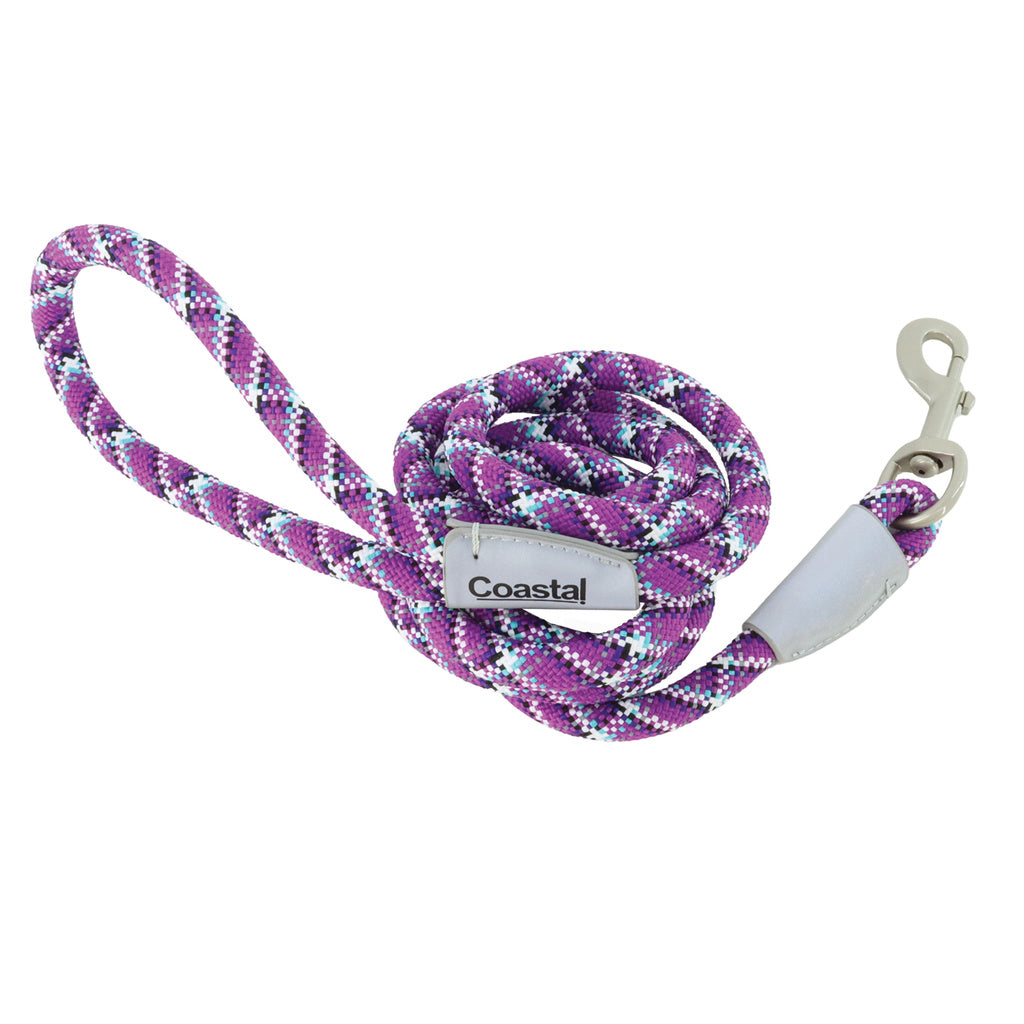 Pro Active Woven Reflective Rope Dog Leash, Violet, 1" x 6'