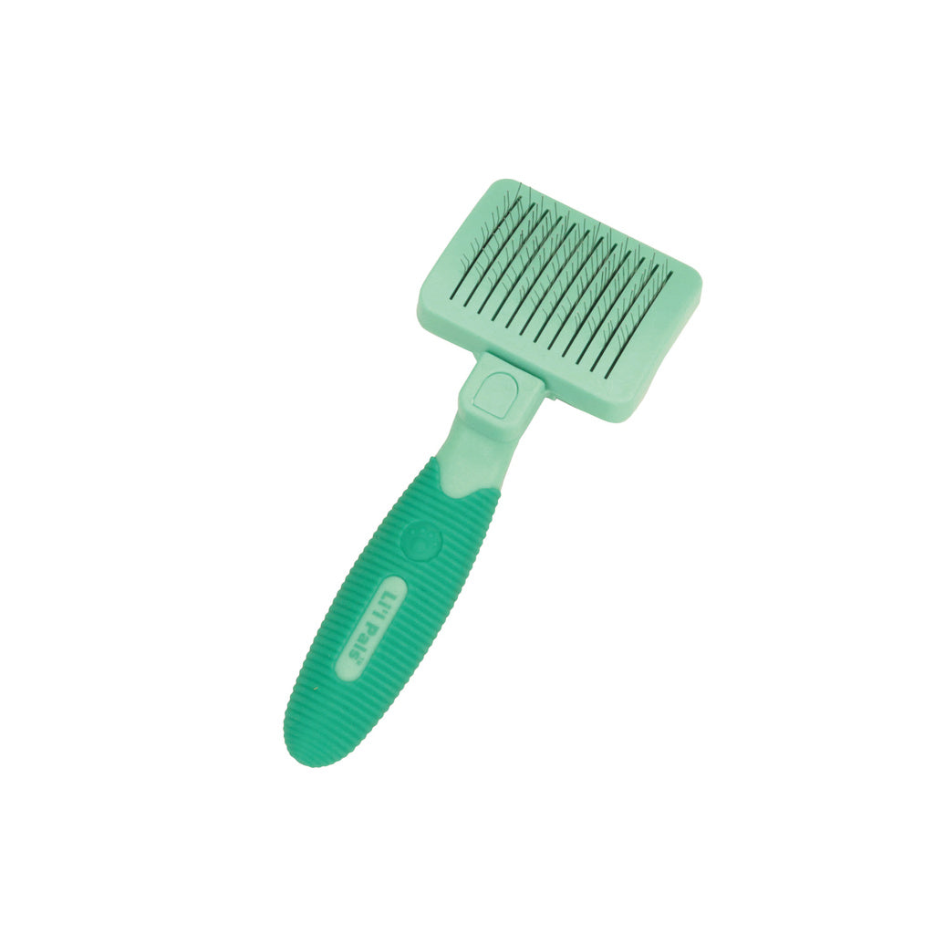 Li'l Pals Self-Cleaning Dog Slicker Brush - Puppy & Toy Breed Grooming - Removes Tangles & Mats