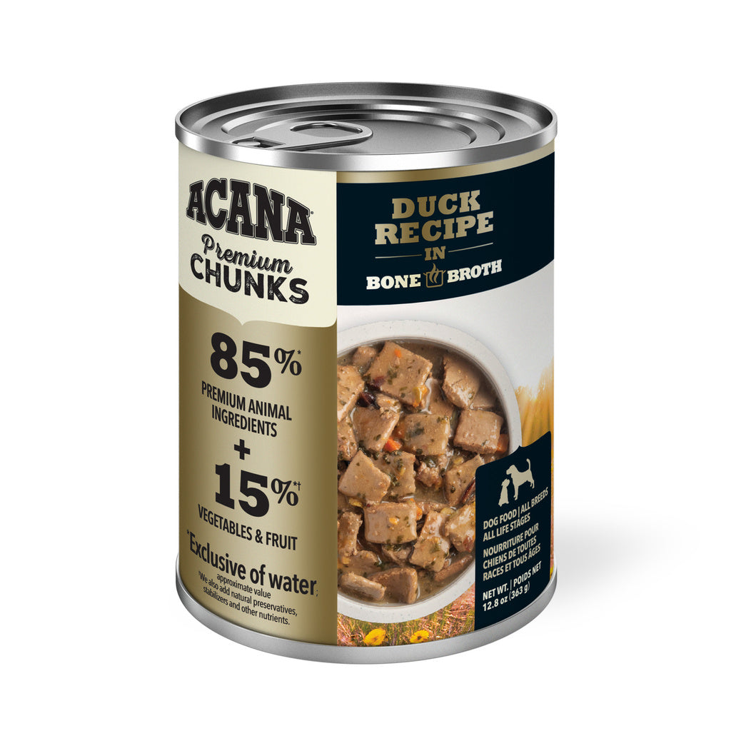 Acana Premium Chunks Duck Recipe in Bone Broth Wet Dog Food, 12.8 oz Can