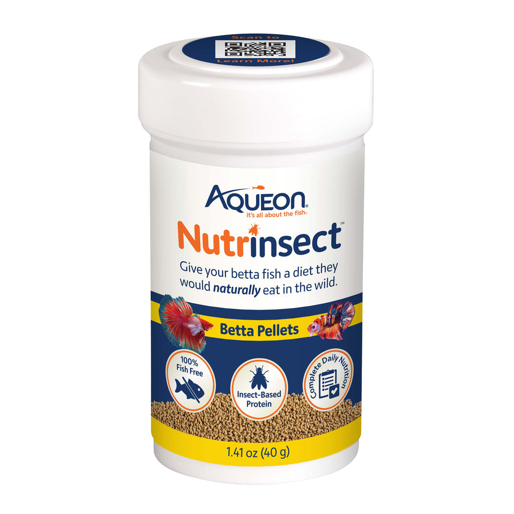 Aqueon Nutrinsect Betta Pellets Fish Food, Fish-Free, 1.41 oz - Insect Based Diet for Betta Fish