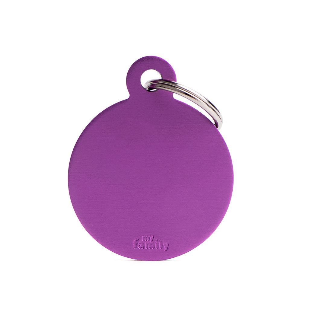My Family Basic Big Circle Purple Aluminum Pet ID Tag