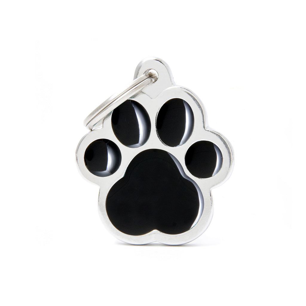 MyFamily Classic Big Black Paw Pet ID Tag - Large, Personalized Engraved Dog Tag