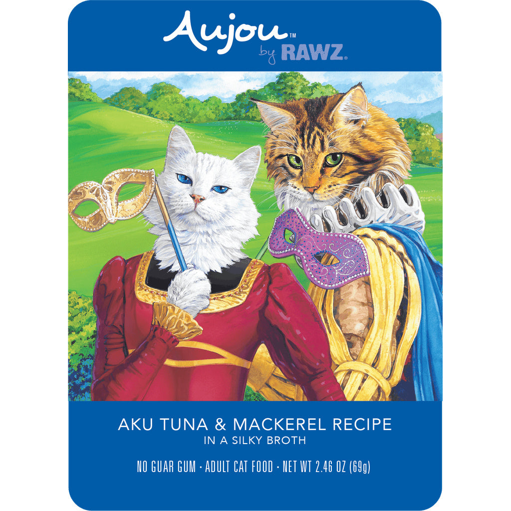 Rawz Aujou Tuna & Mackerel Cat Food Pouches, 2.5 oz / 2.46 oz - Wet, Grain-Free, Natural