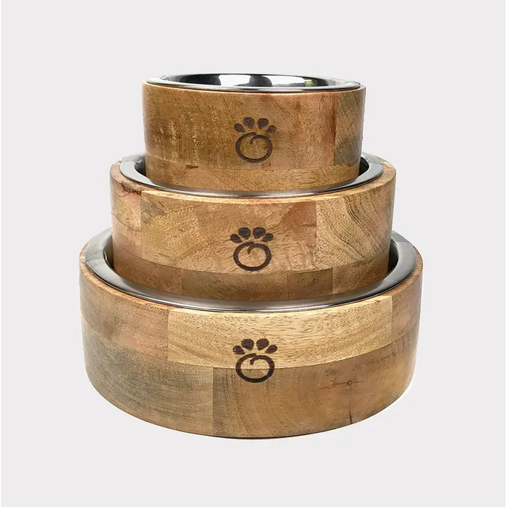 GF PET Mango Wood Dog Bowl - Large, with Stainless Steel Insert