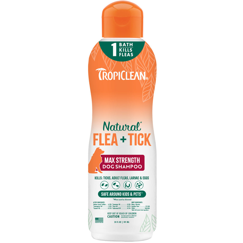 TropiClean Natural Flea & Tick Maximum Strength Dog Shampoo, 20 oz