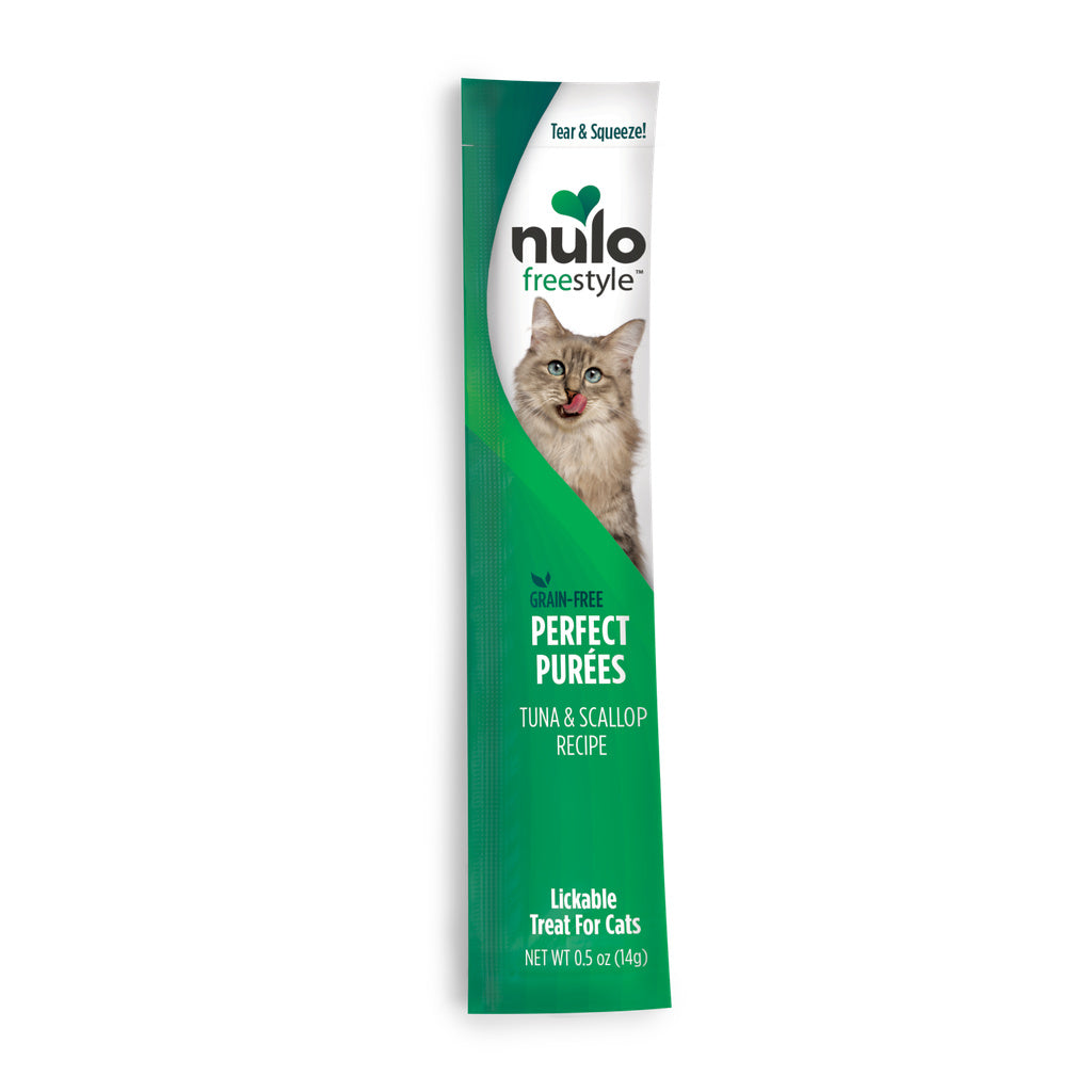 Nulo Freestyle Perfect Purees Tuna & Scallop Grain-Free Lickable Cat Treats, 0.5 oz Single Pouch