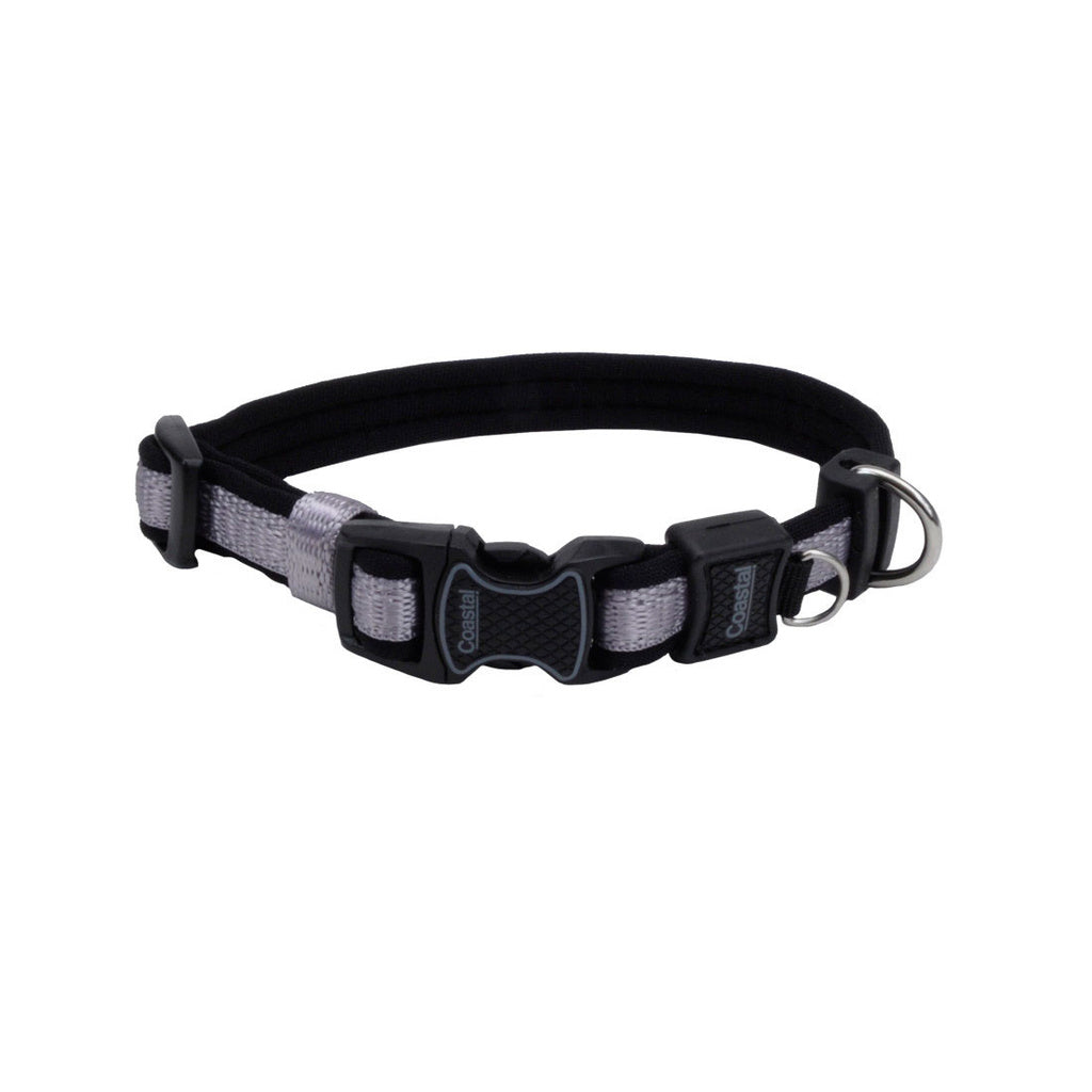 Inspire Adjustable Dog Collar - Gray - 5/8" Wide - Fits Neck 8-12" - XSmall Breed Neoprene Padded