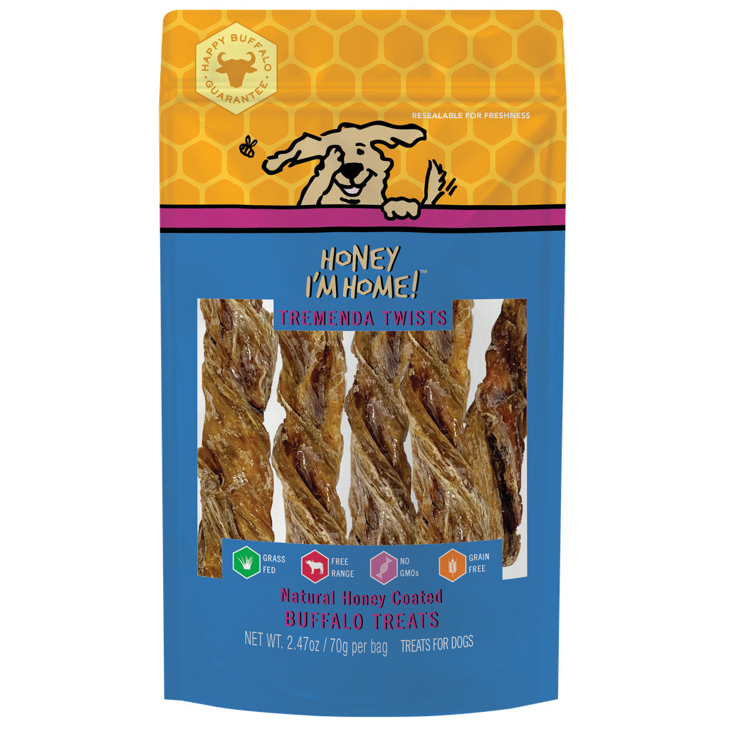 Honey I'm Home Dog Treats - Buffalo Tremenda Twists - Natural Dental Chews - 2.47oz