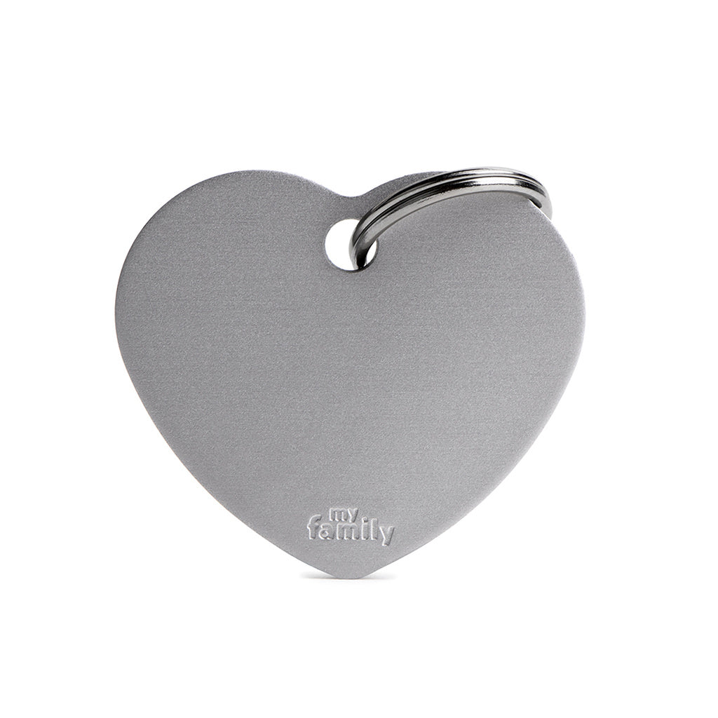 MyFamily Dog Tag, Large Heart, Grey Aluminum, Basic Collection, 37x32mm