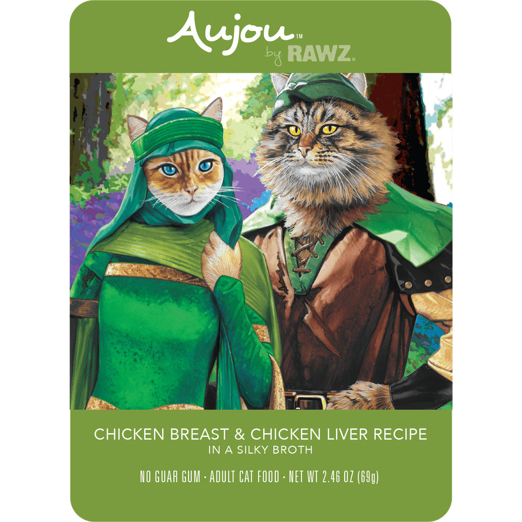 Rawz Aujou Chicken & Chicken Liver Wet Cat Food Pouch, 2.46 oz