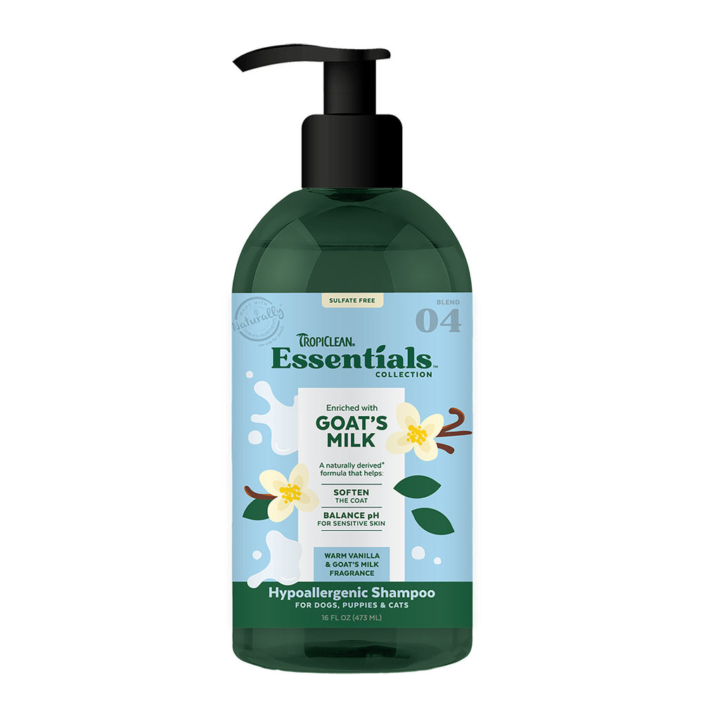TropiClean Essentials Goat's Milk Hypoallergenic Shampoo for Dogs, Puppies & Cats - 16 oz