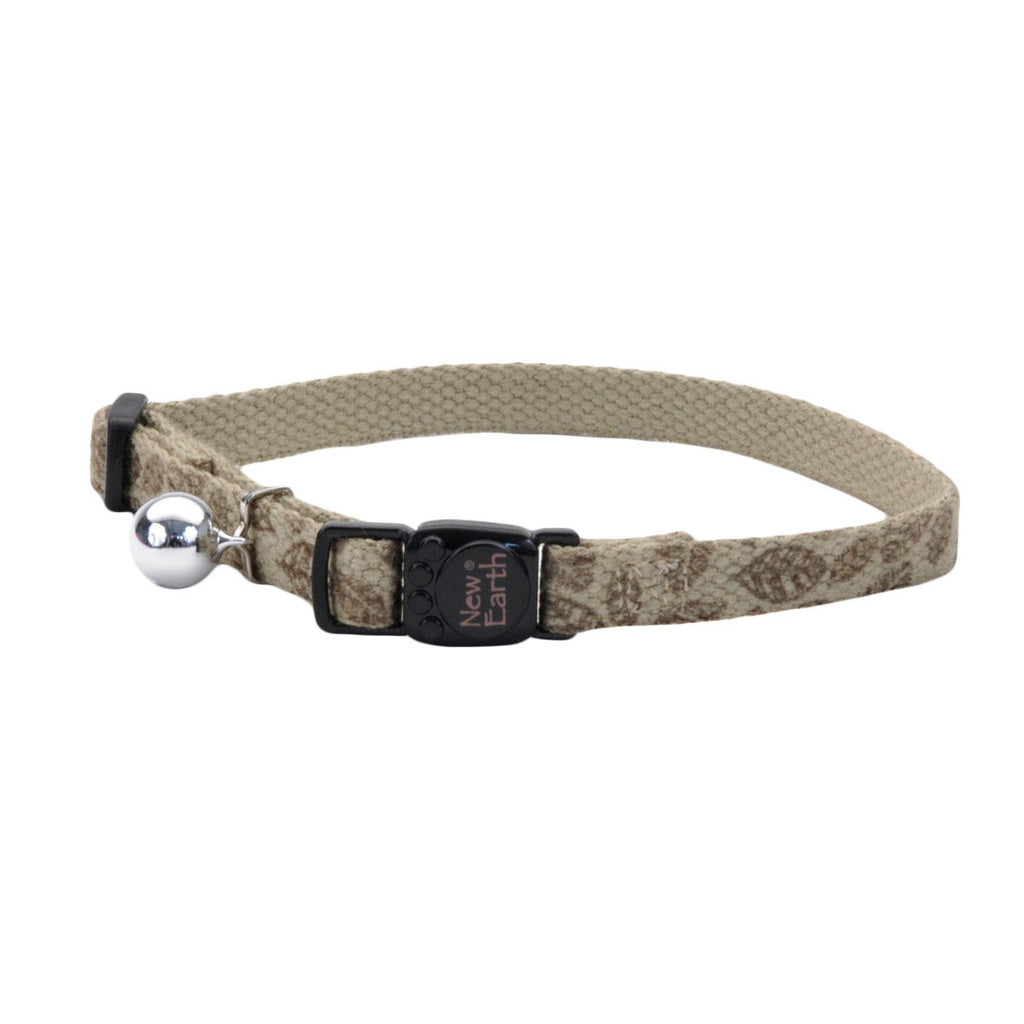 New Earth Soy Breakaway Cat Collar - Olive & Leaves - Adjustable 8-12"