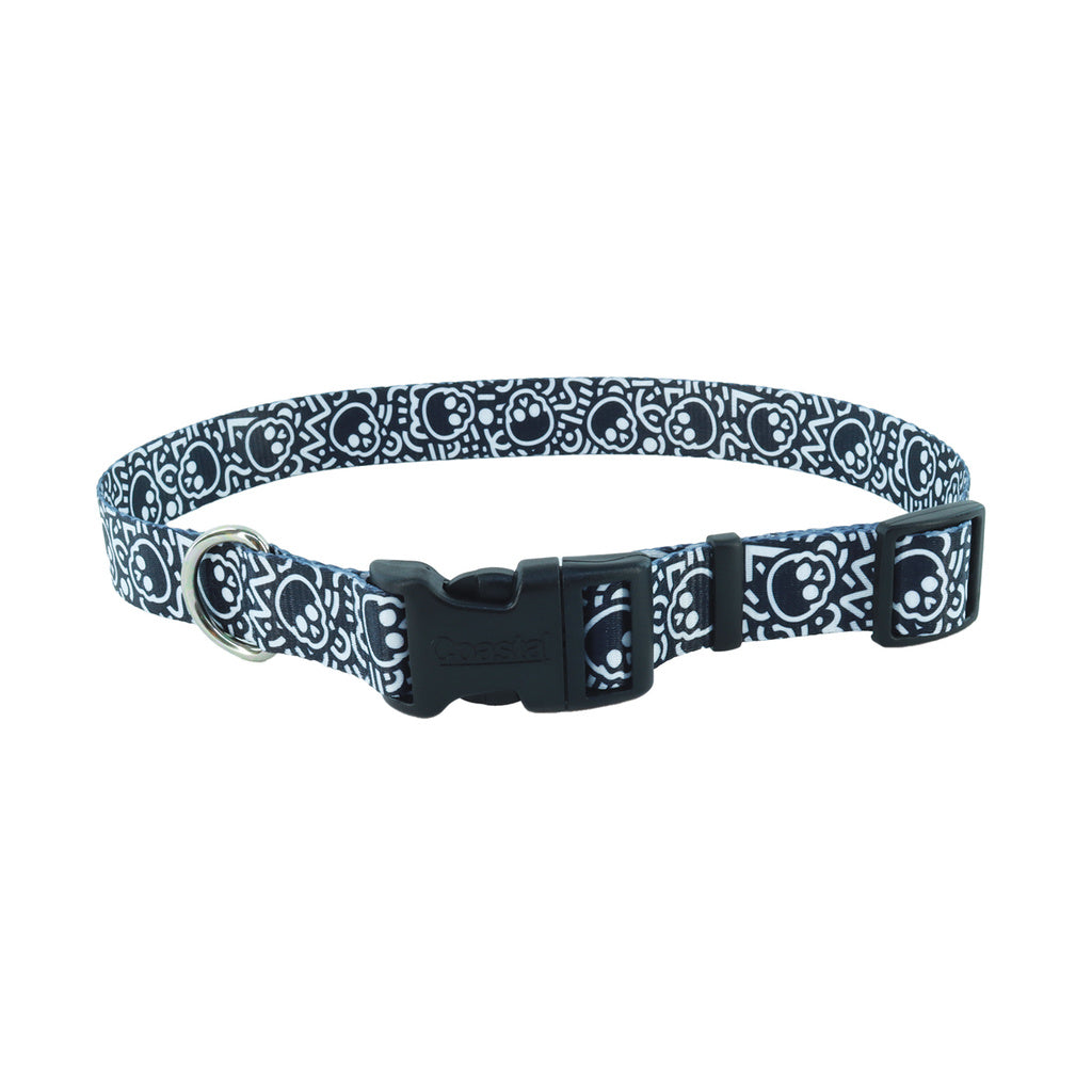 Coastal Pet Styles Skulls Dog Collar - Adjustable 8-12" x 3/8" - Black Skulls Pattern