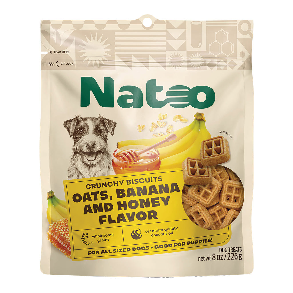 Natoo Dog Biscuits - Oats, Banana and Honey - Small Bites - 8 oz