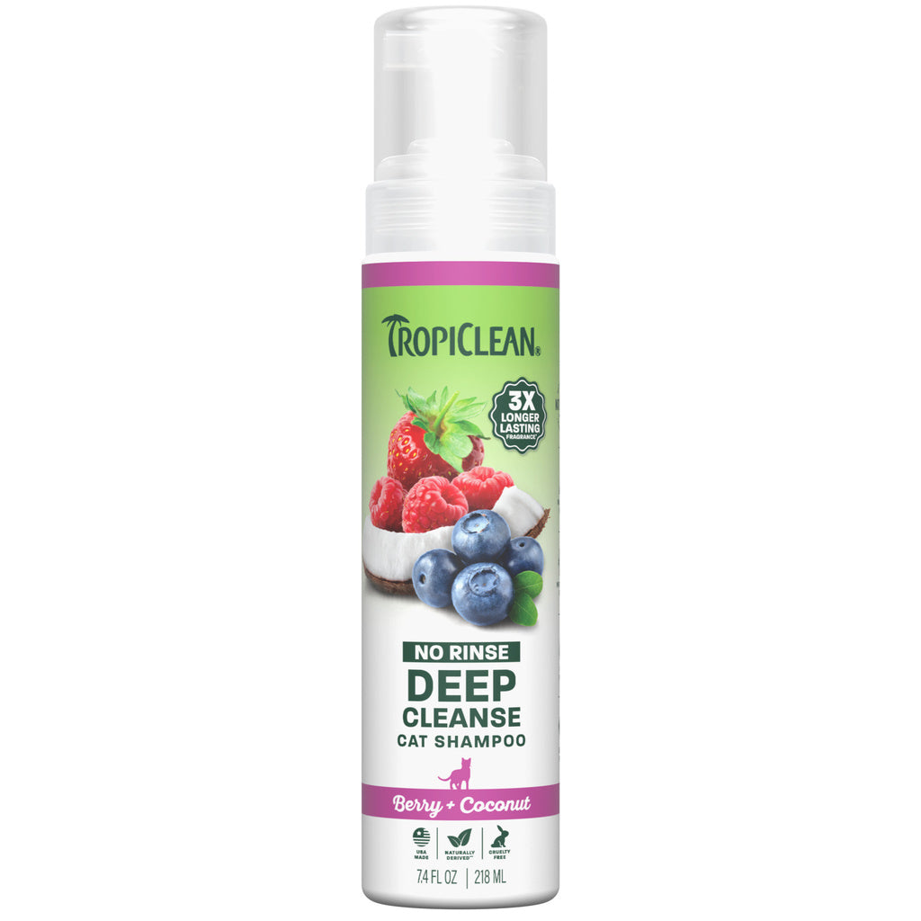 TropiClean Deep Cleaning Waterless Cat Shampoo - Berry Coconut Scent, 7.4 oz