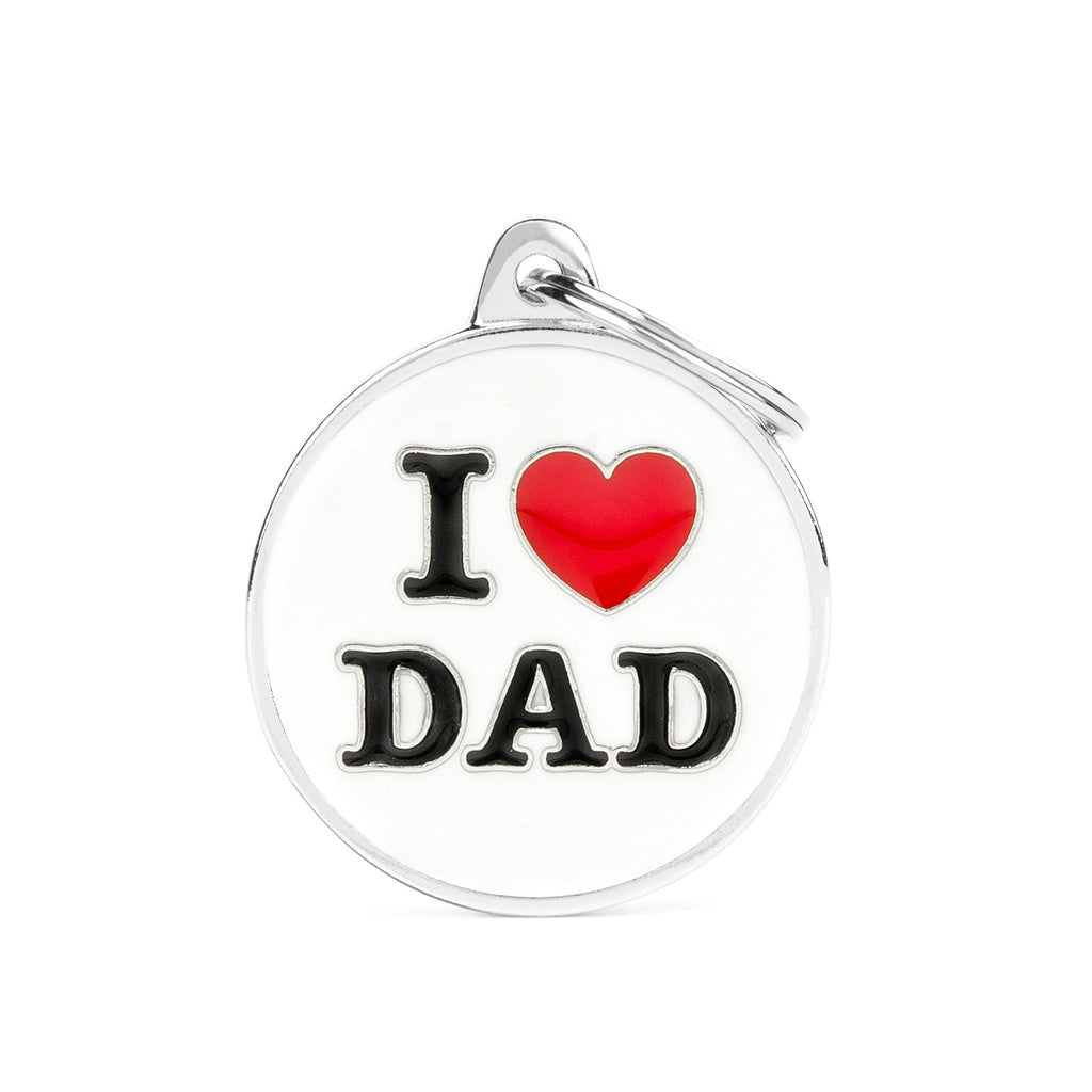 MyFamily Charms Big "I Love Dad" Pet ID Tag - Circle, Customizable, Italian Made