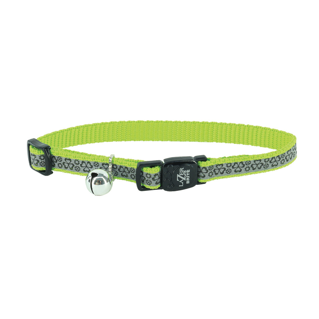 Coastal Lazer Brite Safety Cat Collar 3/8" 8-12" - Reflective Breakaway - Shamrocks or other designs